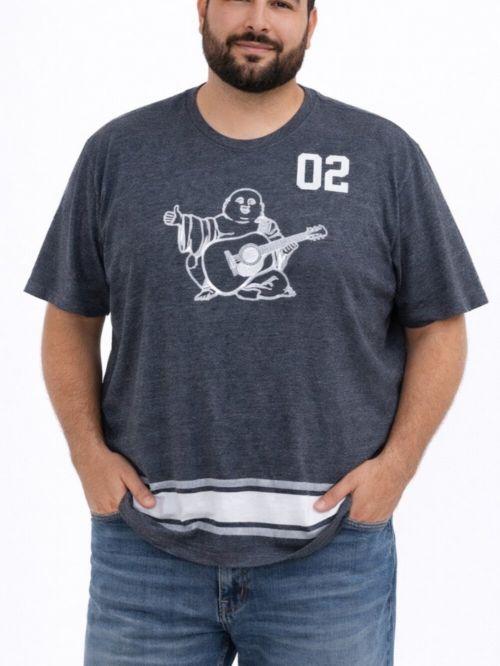True Religion Mens Buddha Graphic T Shirt Size 3XL Gray Streetwear Short Sleeve